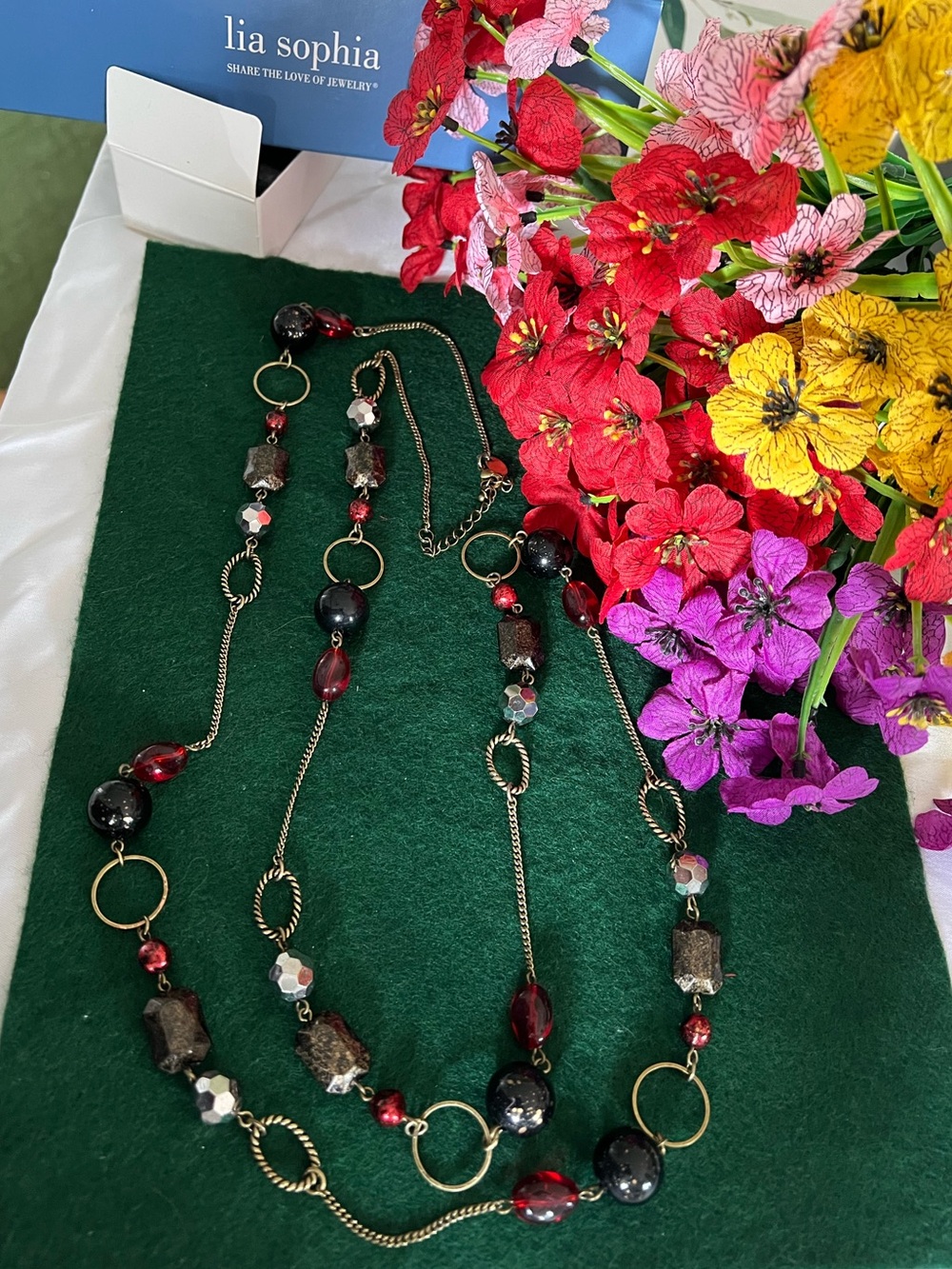 lia sophia Red and Black Beaded Long Necklace-48”